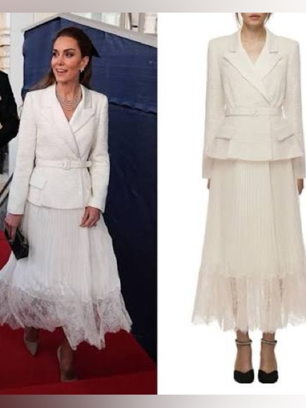 Self portrait CREAM TAILORED BOUCLÉ AND CHIFFON MIDI DRESS NWT